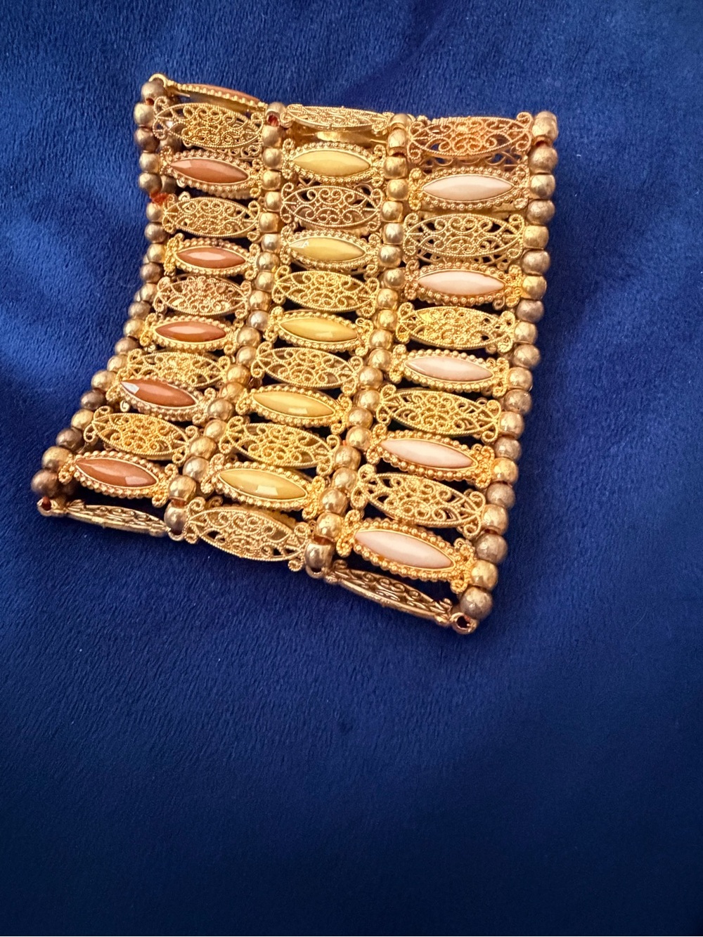 Gold Filigree Stretch Bracelet with Pink & Peach Cabochons